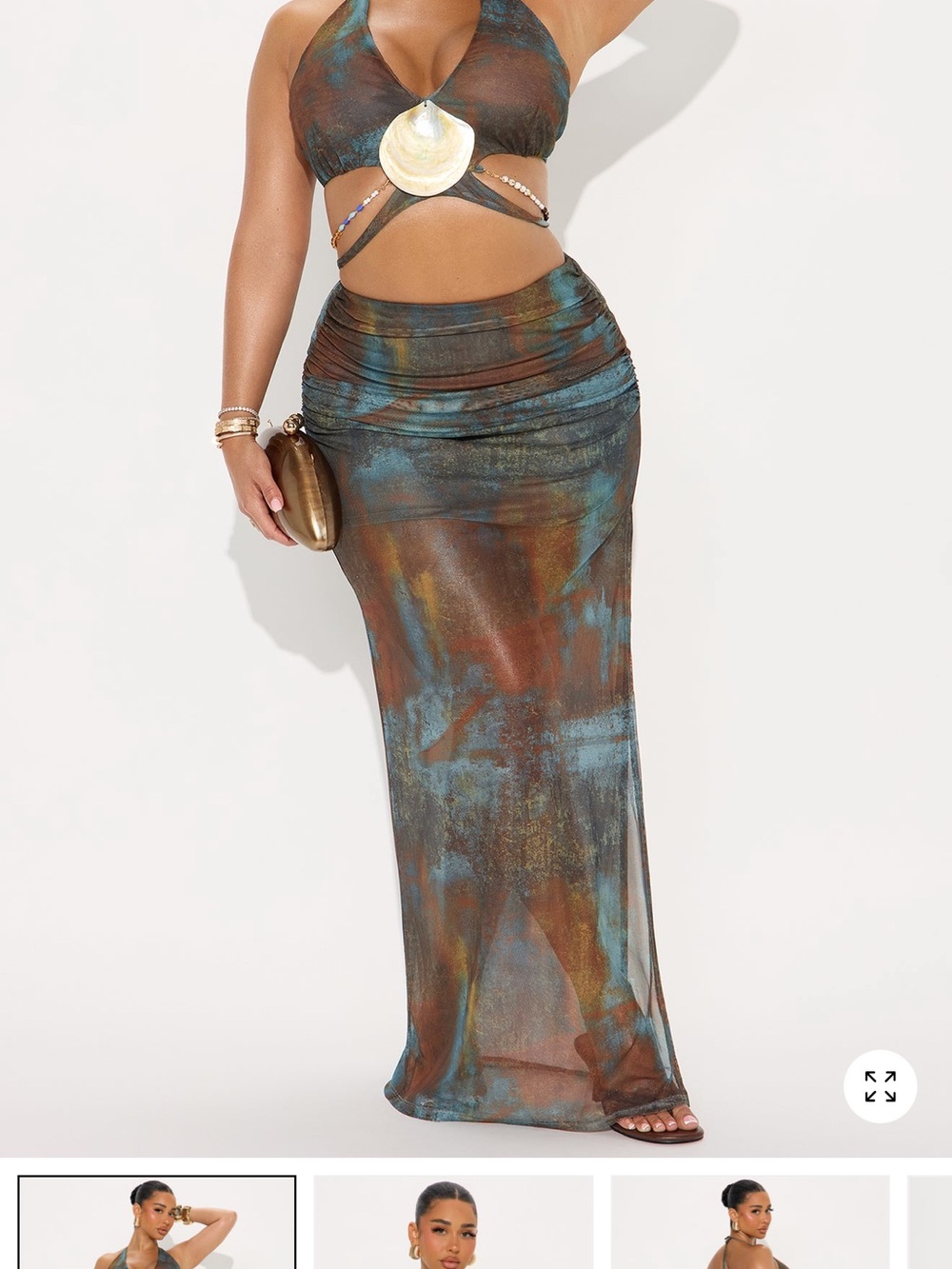 Fashion Nova sea siren maxi skirt set size xs